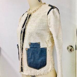 Designer sample tweed -denim jacket cut out sleeve